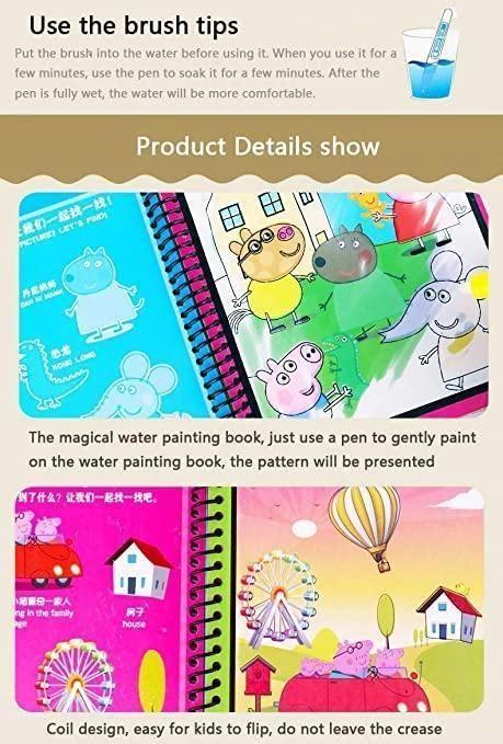 Reusable Magic Water Quick Dry Book Water `Coloring Book Doodle with Magic Pen Painting Board for Children Education Drawing Pad (Multi Color, 4 Books)