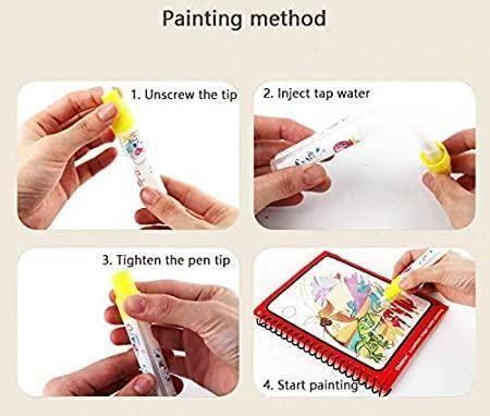 Reusable Magic Water Quick Dry Book Water `Coloring Book Doodle with Magic Pen Painting Board for Children Education Drawing Pad (Multi Color, 4 Books)